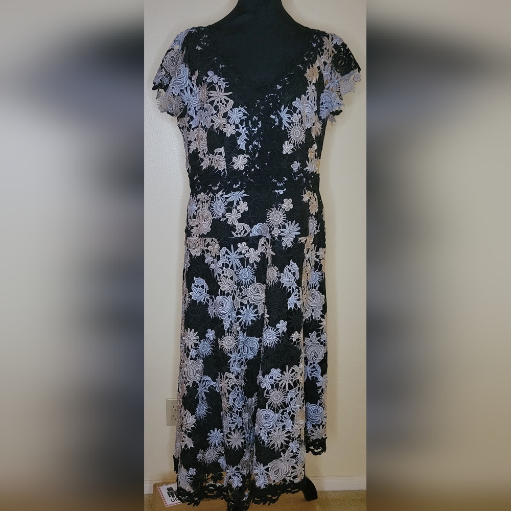 Nanette Lepore Black and White Floral Midi Dress